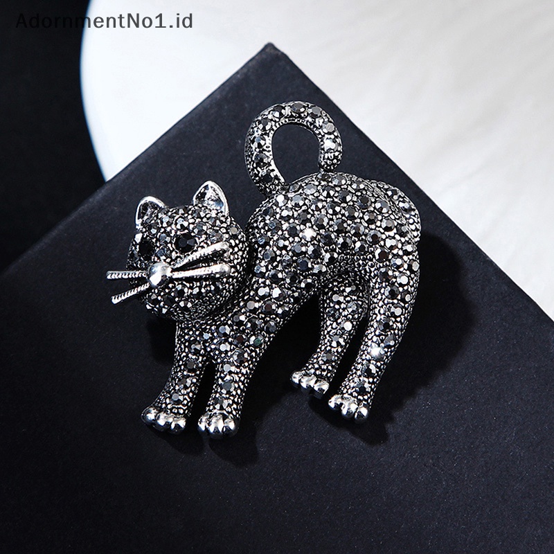 [AdornmentNo1] Fashion Berlian Imitasi Kucing Bros Pin Wanita Pakaian Mantel Pesta Aksesoris Hadiah [ID]