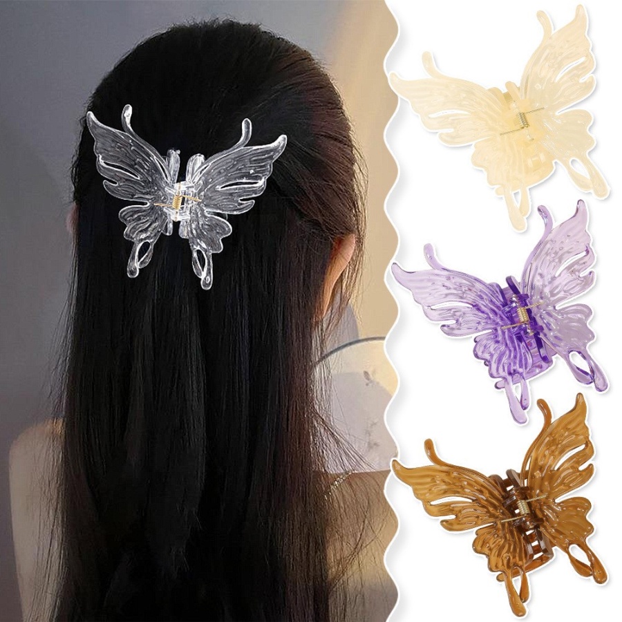 Korea Akrilik Transparan Kupu-Kupu Klip Rambut Hair Claw Woman Simple Fashion Hairpin Aksesoris Rambut