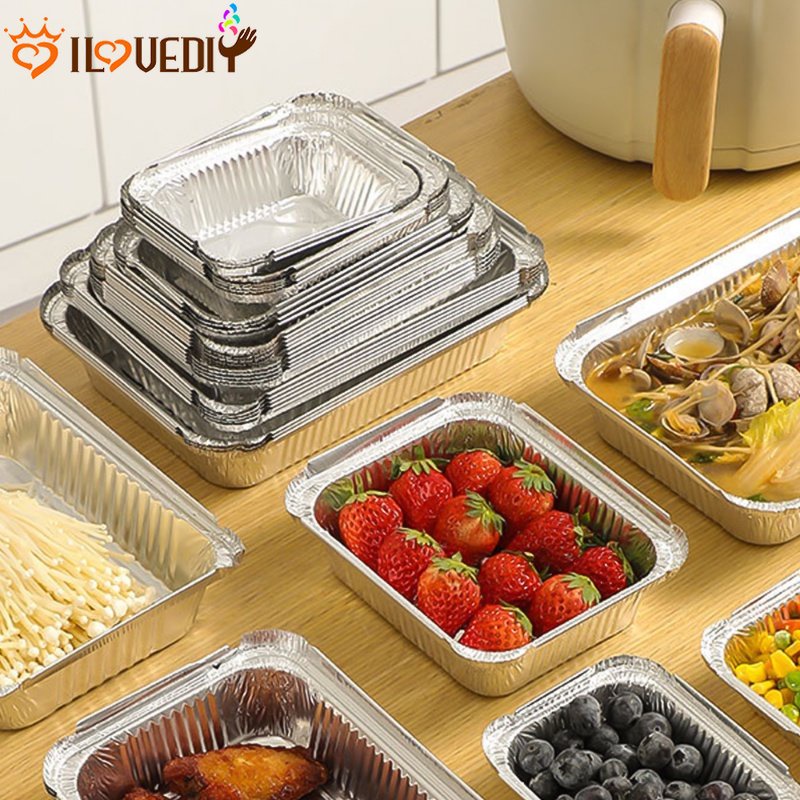 [Unggulan] 5/10pcs Air Frying Pan Oven Steamer Liner Tahan Minyak Anti Lengket Nampan Kukus Ikan BBQ Aluminium Foil Tin Kotak Buah Masak Makanan Tempat Wadah Tart Telur Kue Baking Cup