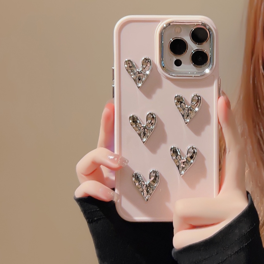 Ins Beige Blackpink Electroplating Love Silicone Case Untuk Iphone SE 2020 7 /8 Plus X XR XM 11 12 13 PRO MAX Casing Cover Pelindung AT0302 Blackpink