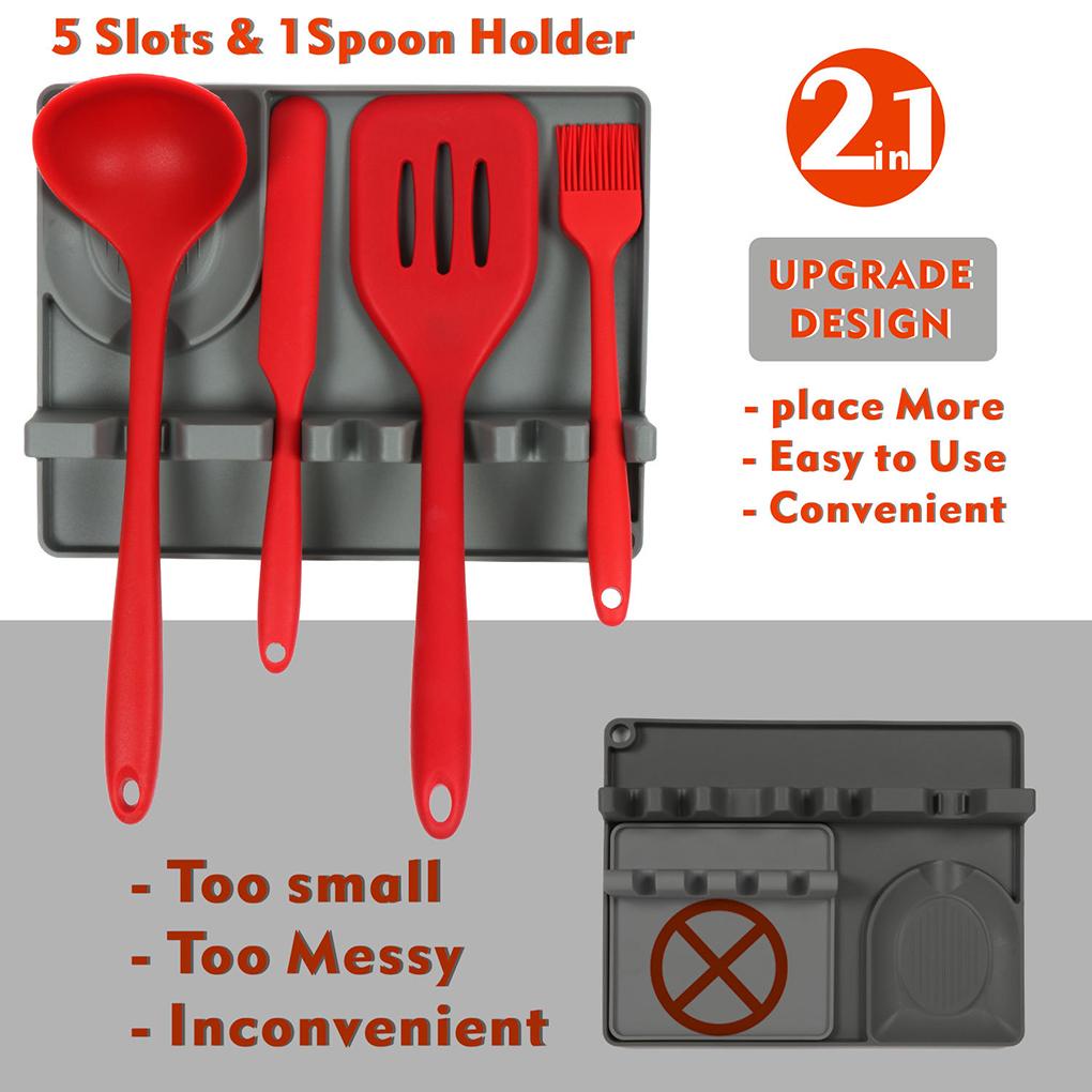 Tempat Sendok Spatula Silikon Rak Penyimpanan 6slot Gantung Utensil Rest Kitchen Supply