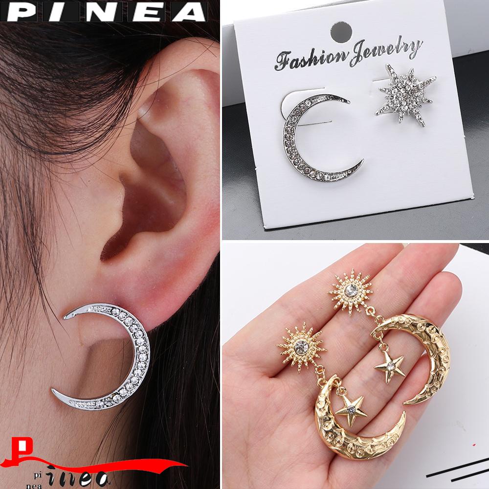 Anting Nanas Bulan Dan Bintang Wanita Perempuan Gadis Asimetris Desain Perhiasan Hip Hop Punk Earring