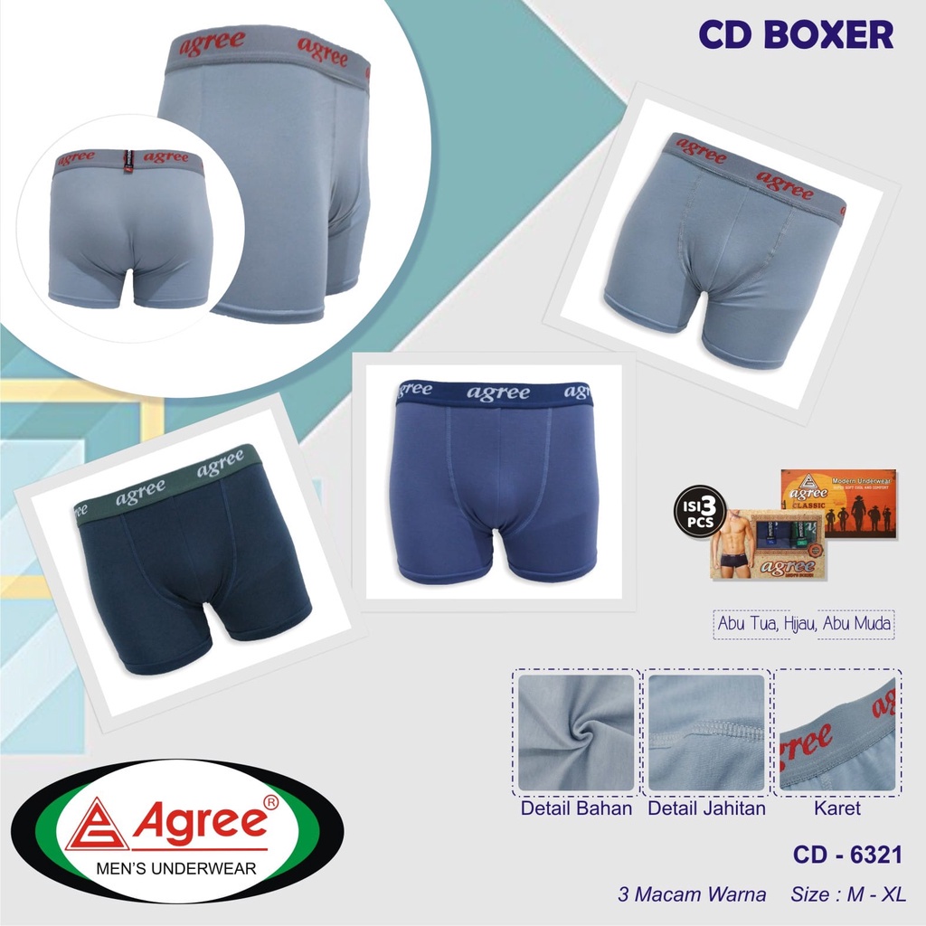 [ 3pc ] Celana Dalam Pria Boxer AGREE Art. 6321 CD BOXER BRIEF PRIA [SIZE M L XL XXL] Mens Underwear