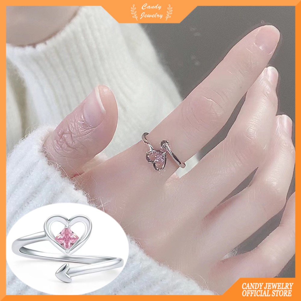 Modis Serbaguna Cinta Cincin Berlian Merah Muda Untuk Wanita Dengan Desain Niche Minimalis High-End Cincin Ujung Terbuka Perhiasan Gaya Lucupermen Perhiasan