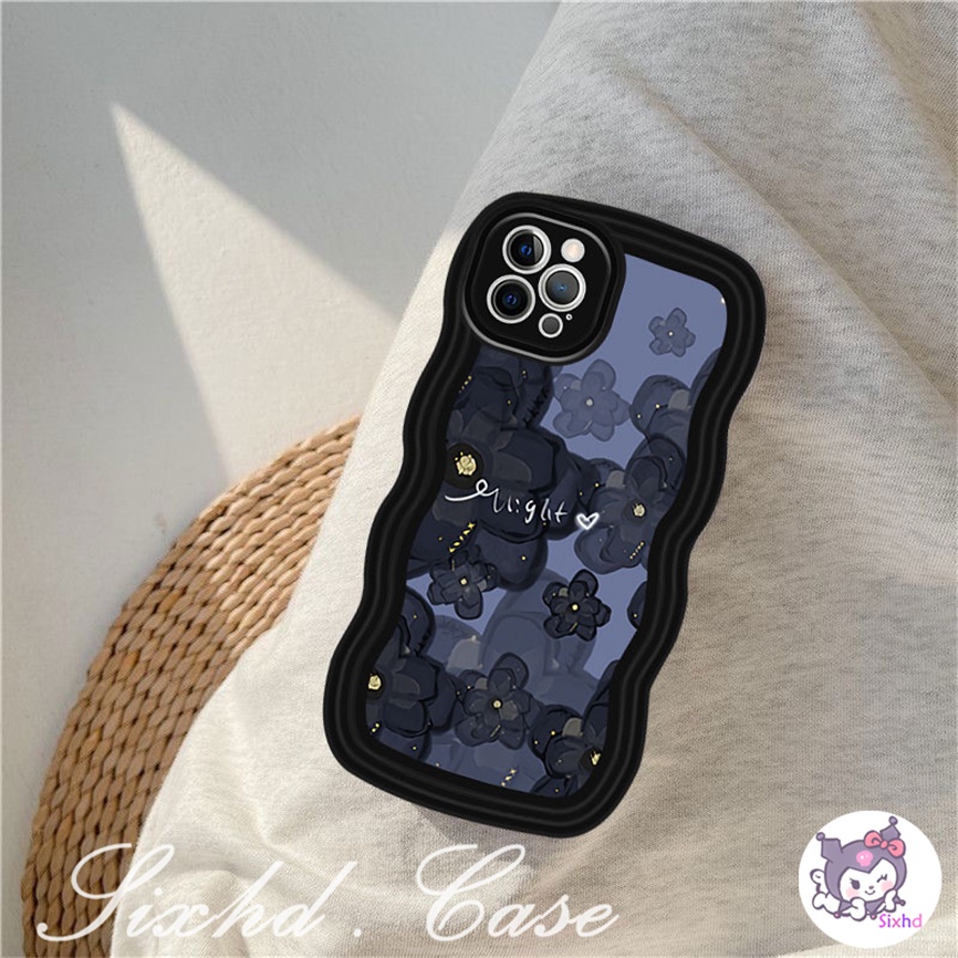 IPHONE Kompatibel Untuk Iphone14 13 12 11 Pro Max SE 2020 X XR Xs Max7 8 6 6s Plus Wave Edge Retro Ins Black Flower Soft Phone Case Shockproof Case Clear Cover