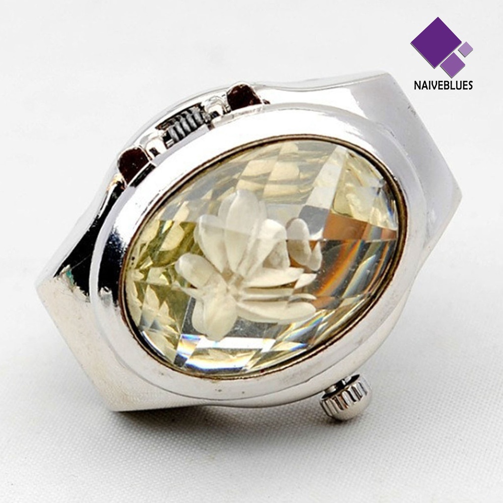 &lt; Naiveblues &gt; Unisex Fashion Oval Flip Berlian Imitasi Jari Cincin Kuarsa Menonton Pesta Club