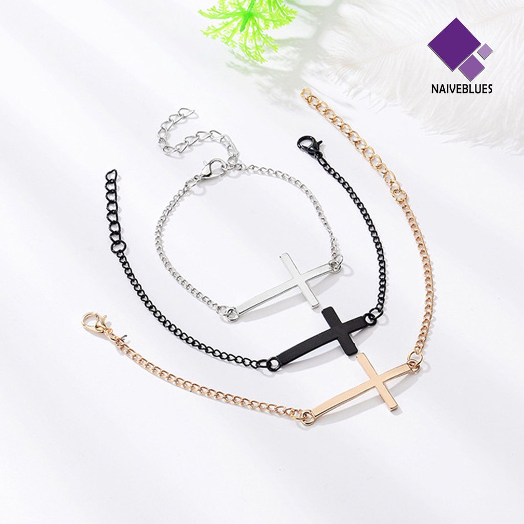 &lt; Naiveblues &gt; Perhiasan Gelang Bangle Liontin Salib Desain Simple Wanita Gaya Punk Untuk Dipakai