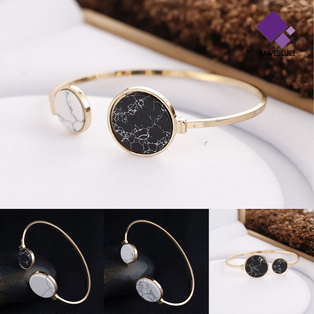 &lt; Naiveblues &gt; Gelang Wanita Tekstur Marmer Adjustable Open Cuff Bangle Bracelet Untuk Pesta