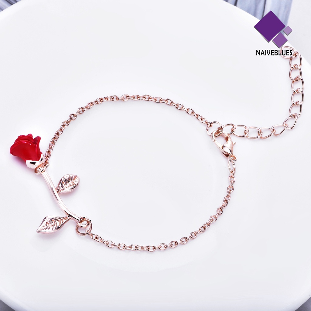 &lt; Naiveblues &gt; Gelang Tangan Wanita Rose Adjustable Chain Jewelry Electroplating Tahan Lama Untuk Pesta