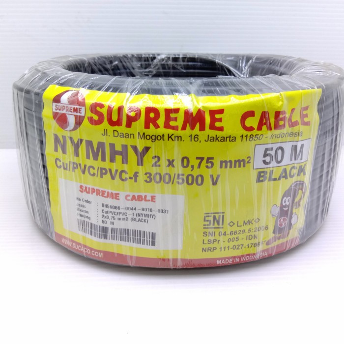 SUPREME NYMHY NYYHY 2x0.75mm Roll 50M Putih Hitam Kabel Serabut isi 2