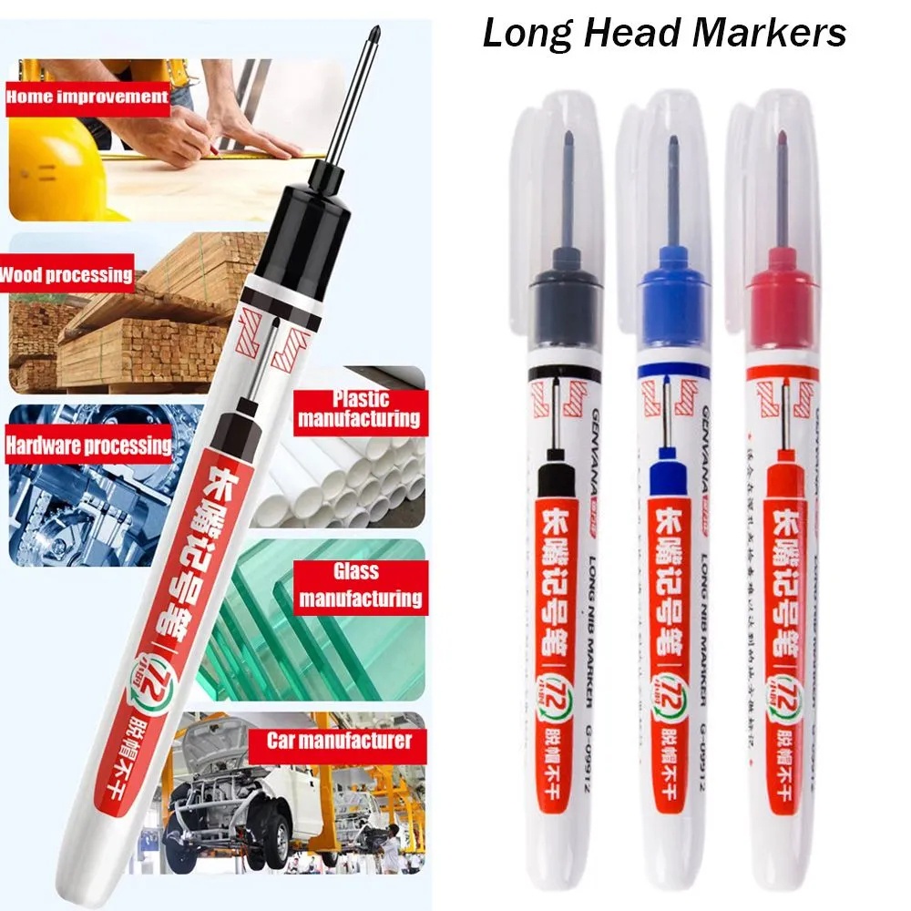 [Harga Grosir] 1PC Penanda Lubang Dalam Tahan Air Berbasis Minyak Hitam Merah Biru Spidol Permanen Putih Dihapus Pen Hidung Panjang 20mm Nib Marker Pen Kayu Ubin Kaca Stabilo Alat