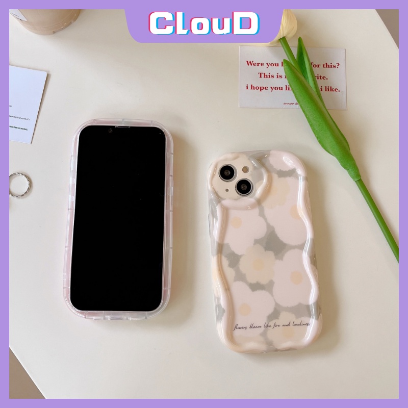 IPHONE Casing Bunga Tepi Melengkung Bergelombang Kreatif 3D Kompatibel Untuk Iphone11 14 12 13 Pro Max7 8 6s 6 Plus XR X XS Max SE 2020 Shockproof Glossy Spring Fresh Flowers Soft Cover