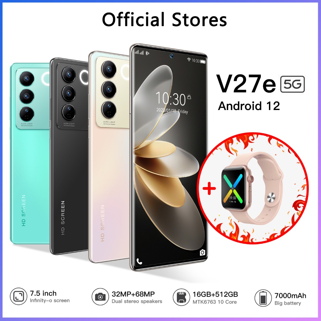 [2023 New] Handphone hp murah V27e HP Asli 16GB RAM+512GB ROM HD Kamera Dual SIM Dual 4G/5G Smartpho