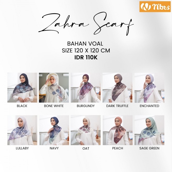 NBRS Hijab ZAHRA Square Instant Motif Segi Empat Bahan Voal 120 CM Nibras