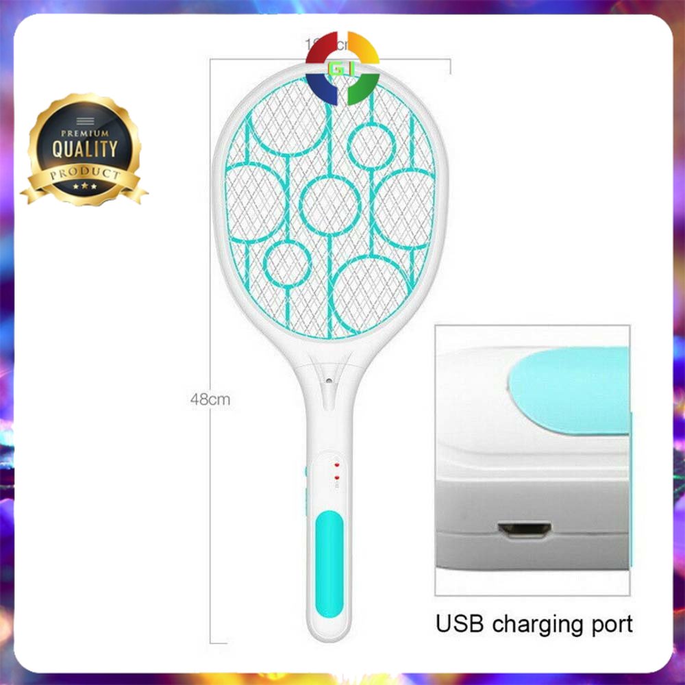 Raket Nyamuk Mosquito Swatter USB Rechargeable Lightning Racket Blue