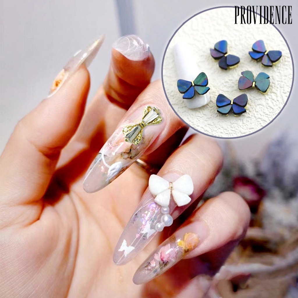 Providence 10Pcs Hiasan Kuku Permukaan Mengkilap Berkilau Warna Cerah Berlian Imitasi Tahan Karat Hias Alloy Metal Bow-Knot Nail Ornament Manicure Designs Perlengkapan Kuku