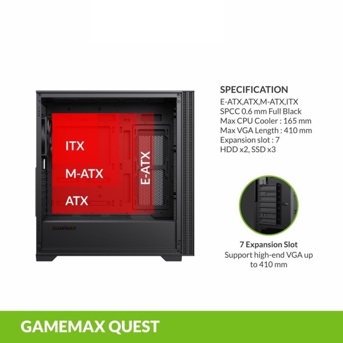 Casing GameMax Quest Mid Tower E-ATX Gaming PC Case