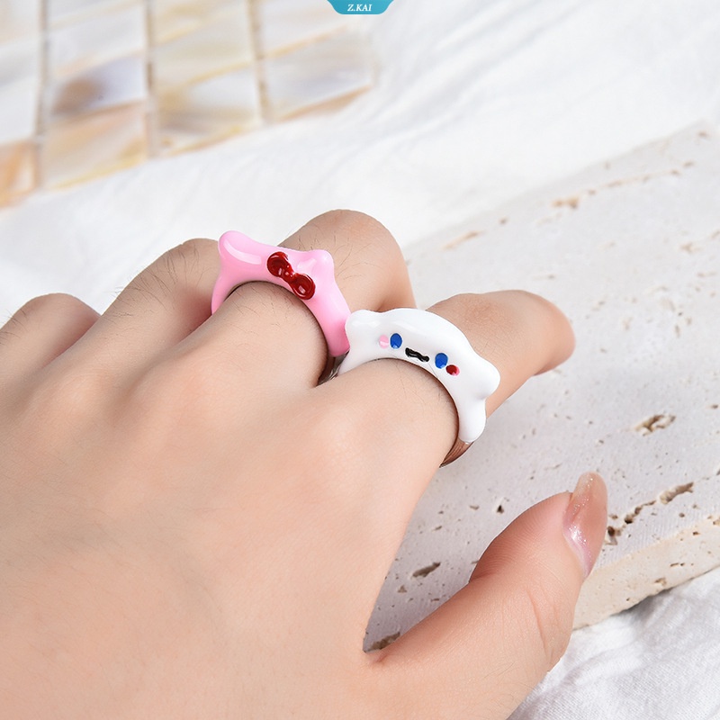 Sanrio Anime Cincin Cinnamoroll Hellokitty The Butterfly Knot Kawaii Fashion Mewah Pesta Pernikahan Perhiasan Cincin Yang Dapat Disesuaikan Hati Gadis Mainan Hadiah [ZK]