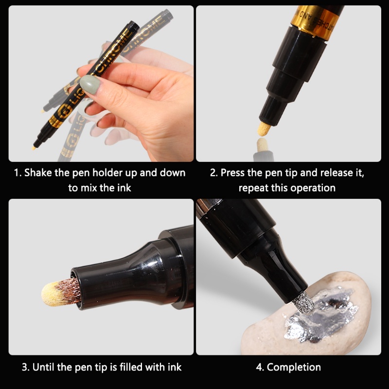 Guangna/diy Penanda Tanda Tangan Cair Permanen Logam Electroplating Pen Artis Cat Graffiti Pulpen High-gloss Chrome Plate Mirror Pen Mirror Gold Silver Marker Pen