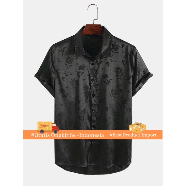 Kemeja Pria Kemeja Pria Satin Cetak Warna Solid Kerah Polo Import Berkualitas