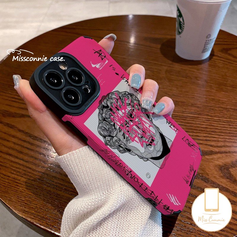 Casing Ponsel Tekstur Kulit Mewah Untuk IPhone 7Plus XR 14 11 13 12 Pro Max X 7 8 Plus XS Max Ins Graffiti Great Art Aesthetic David Shockproof Soft Silicone Cover
