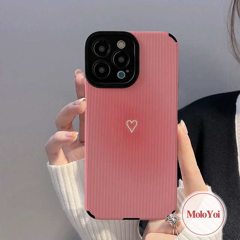 IPHONE Casing Tekstur Kulit Mewah Untuk Iphone8 7 Plus 11 14 13 12 Pro Max 11 Pro Max XR X XS Max Pink Love Heart Phone Shockproof Silikon Lembut Tpu Penutup Belakang