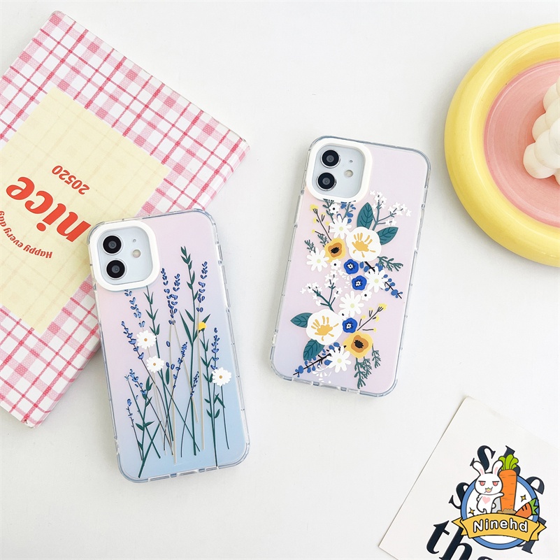 IPHONE Casing Kompatibel Untuk Iphone14 13 12 11 Pro Max X Xr Xs Max8 7 Plus SE 2020 Mewah Transparan Simple Flower Hand Anti Fingerprint Phone Case Shockproof hard Case Cover Pelindung