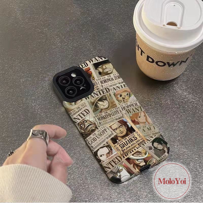 IPHONE Mewah Tekstur Stiker Kulit Shockproof Case Kompatibel Untuk Iphone11 Pro Max 7Plus XR XS X Max11 13 12 14 Pro Max7 8 Plus Merek Trendi One Piece Anime Poster Soft Tpu Cover