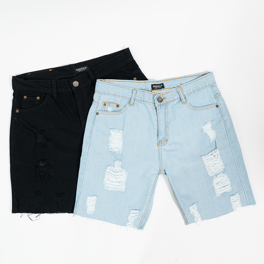 Ribsgold Celana Pendek Jeans Short Denim Pants Ripped Non Strech