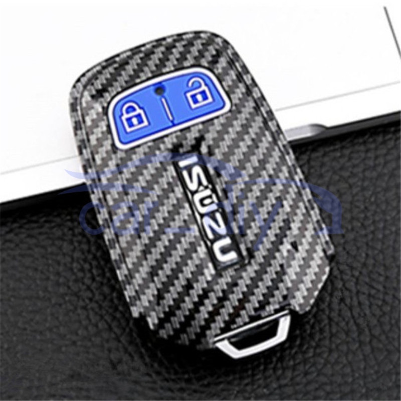 Carbon Fiber ABS Key Case Penutup Remote Mobil Silikon Dengan Gantungan Kunci Untuk Isuzu MUX MU-X D-MAX Pelindung Shell Holder