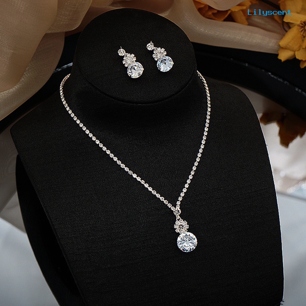 [LS]1 Set Perhiasan Pernikahan Elegan Set Untuk Wanita Cubic Zirconia Kristal Imitasi Choker Kalung Anting Pengantin Berlian Imitasi Aksesoris Fashion