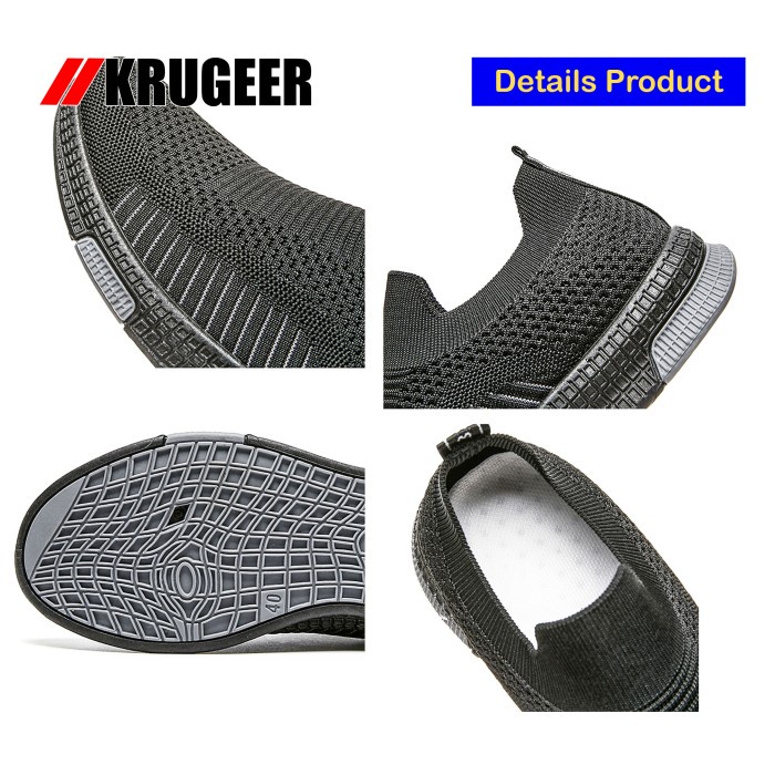 (COD) Krugeer Sepatu Pria Sneakers Impor Slip On Kasual dan Sporty KG-002 - HitamList Putih, 39