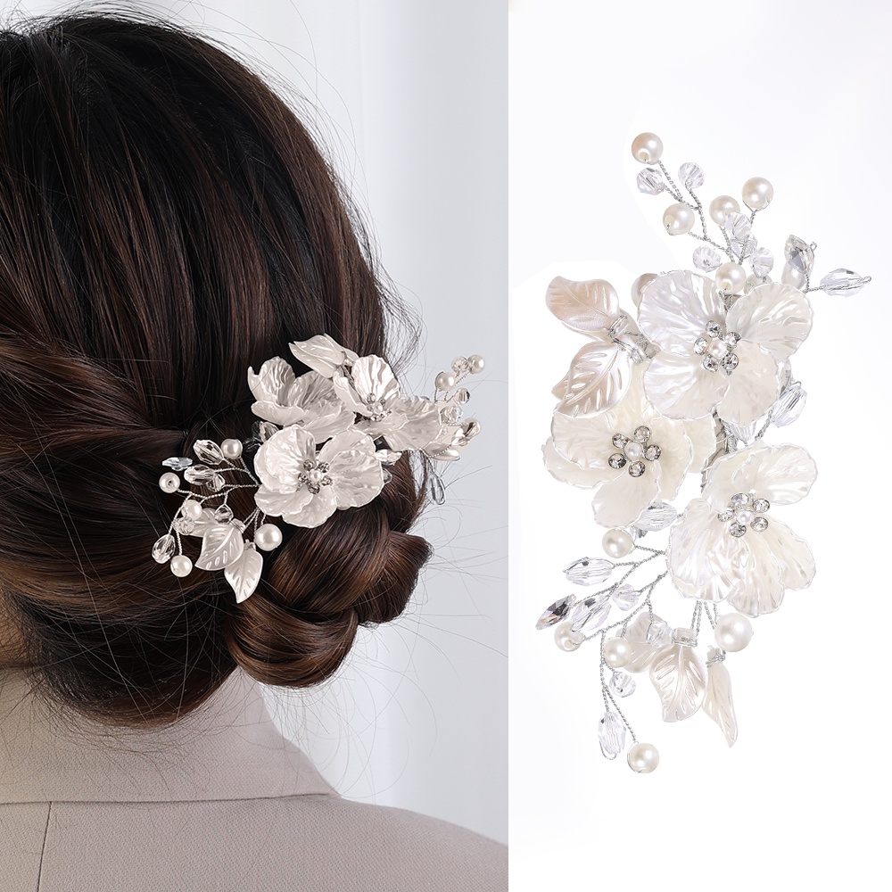 Wedding Bride Bridesmaid Jepit Rambut Bridesmaid Pernikahan Aksesoris Rambut Bunga Jepit Bride Rambut Perhiasan Bridal Kristal Mutiara Bunga Hair Clip Kristal Mutiara Rambut Kepang Headpiece