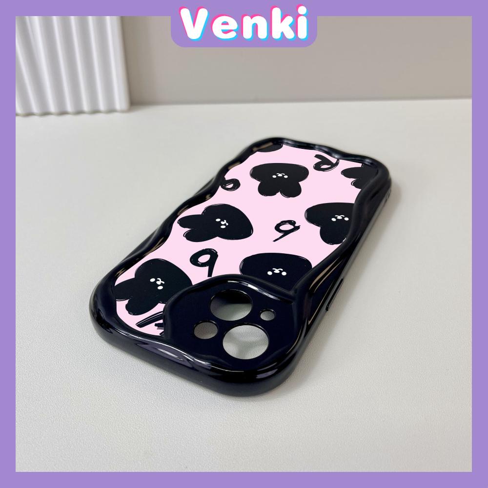 VENKI - For iPhone 11Phone Case Curved Wave Case Glossy Black TPU Airbag Shockproof Camera Case Cute Rabbit Compatible with iPhone 14 13 Pro max 12 Pro Max xr xs max 7Plus 8Plus