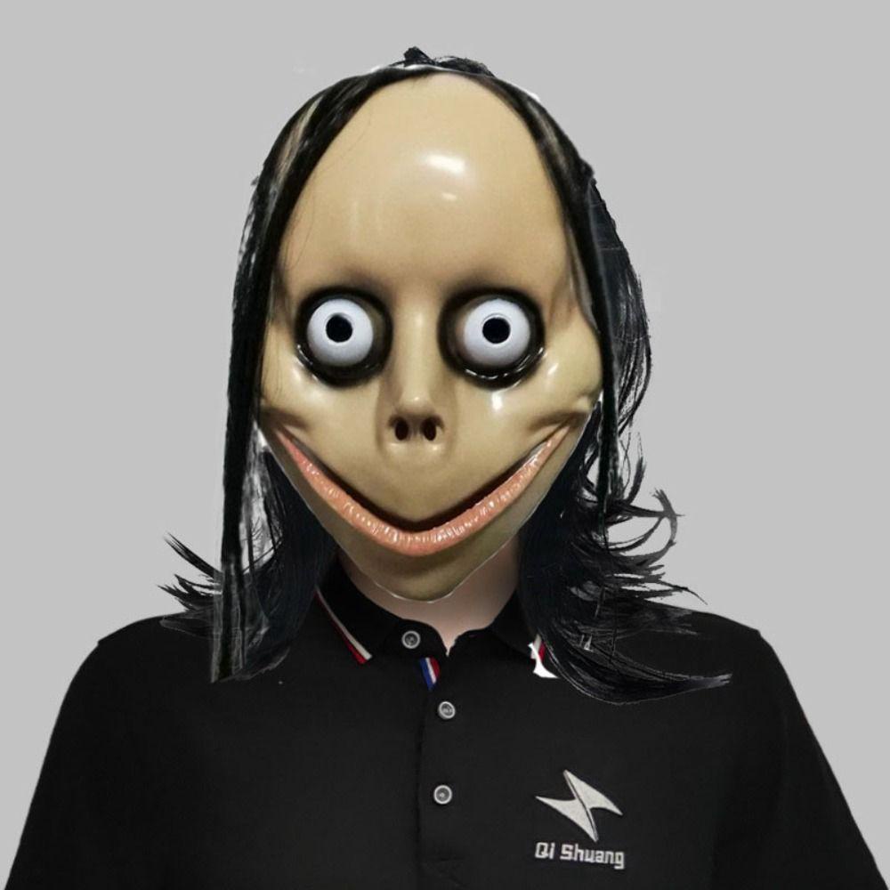 [Elegan] Topeng Seram Jahat Dengan Rambut Panjang Mata Besar Penutup Wajah Topeng Hantu