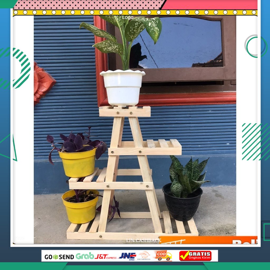 RAK BUNGA SUSUN 5 POT/ RAK BUNGA UNik/ RAK SERBAGUNA KAYU / RAK BUNGA KAYU / RAK BUNGA MINIMALIS