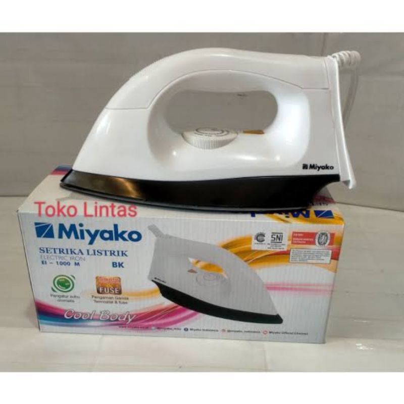 Setrika Listrik Alas Teflon Miyako EI-1000 MBK / Setrika Baju Anti Lengket Hemat Listrik 395 Watt