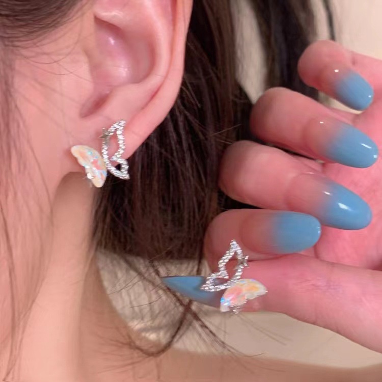 Anting Perak Kupu-Kupu Warna-Warni Fashion