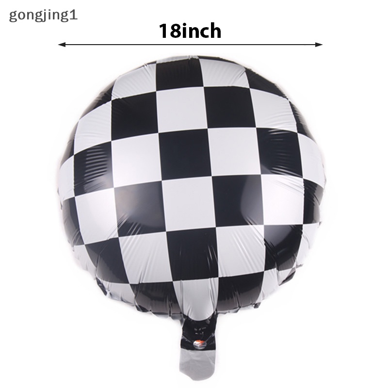 Ggg 6pcs Balon Foil Mobil Balap 18inch Hitam Putih Acara Olahraga Balon Bulat ID