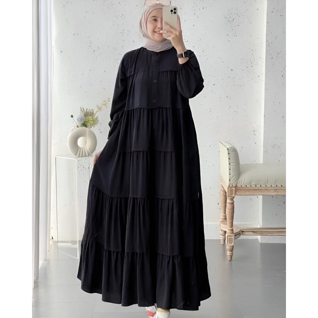 Inara Maxy l Dress Wanita Muslimah OOTD Gamis Muslim Lebaran Matt Cringkle Polos Basic Premium