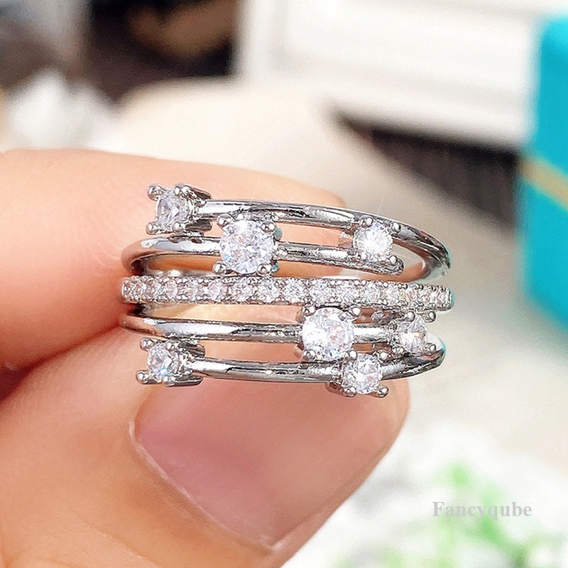 Cincin Jari Silang Multi-Layer Dengan Zirkonia Kubik Berkilau Cincin Kawin Baru Untuk Wanita Perhiasan Perempuan Fashion Modern