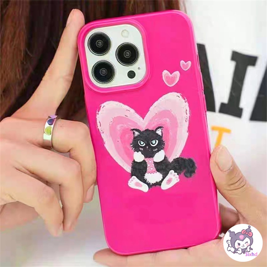 IPHONE Kompatibel Untuk Iphone14 13 12 11 Pro Max SE 2020 X Xr Xs Max8 7 6Plus Rose Pink Cute Love Cat Silicone Phone Case Lembut Anti Jatuh Pelindung TPU Cover XJJJJ