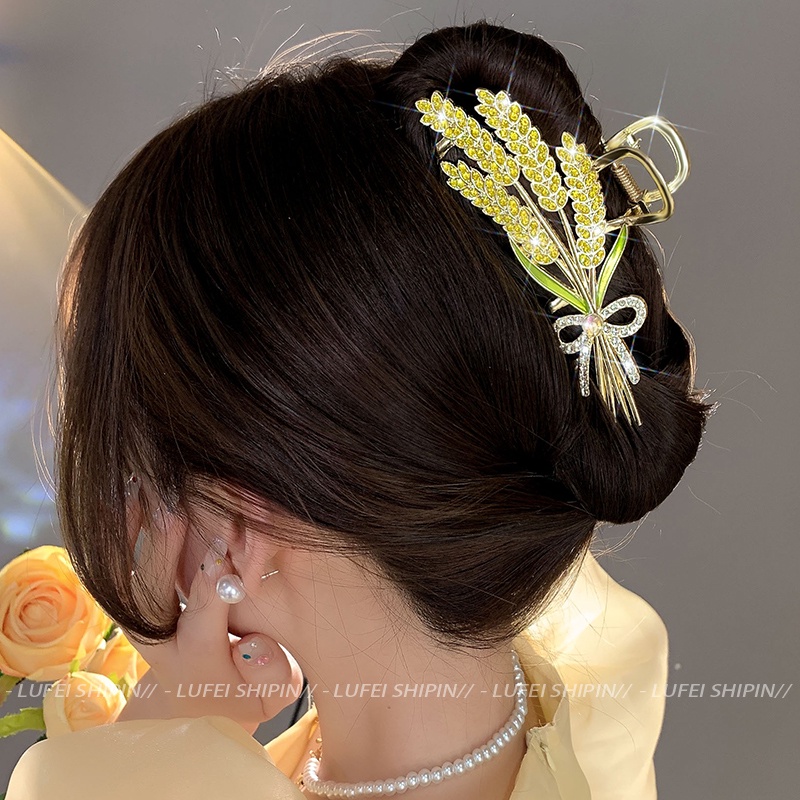 Alloy Shine Bling Yellow Wheat Hair Clip Hair Pin Untuk Wanita Perempuan Ekstensi Rambut Penjepit Aksesori Rambut