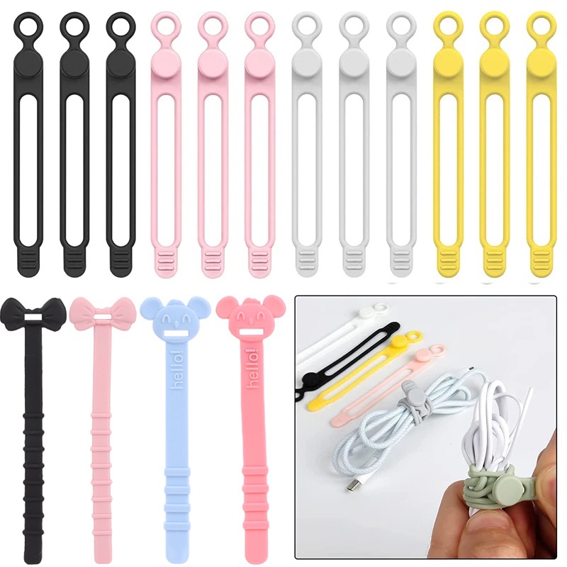 [Unggulan] Ikatan Simpul Silikon Kabel Winder Earphone Data Line Storaging Holder Anti Lilitan Cable Ties Multifungsi Snap On Type Wire Fixed Tie Indah Wire Cord Organizer