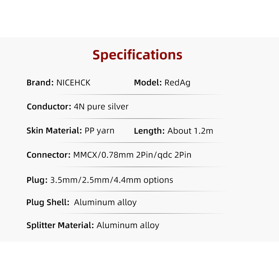 Nicehck RedAg 4N Perak Murni HiFi Earphone Coaxial Cable 3.5/2.5/4.4mm MMCX/QDC/0.78 2Pin Untuk HOLA Zero KATO Aria LAN Cadenza