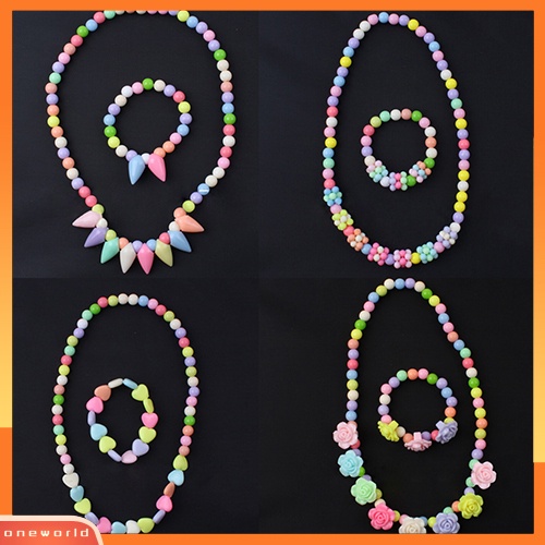 [ONE] Bayi Perempuan Manik-Manik Warna-Warni Kalung Gelang Set Handmade Bunga Perhiasan Hadiah