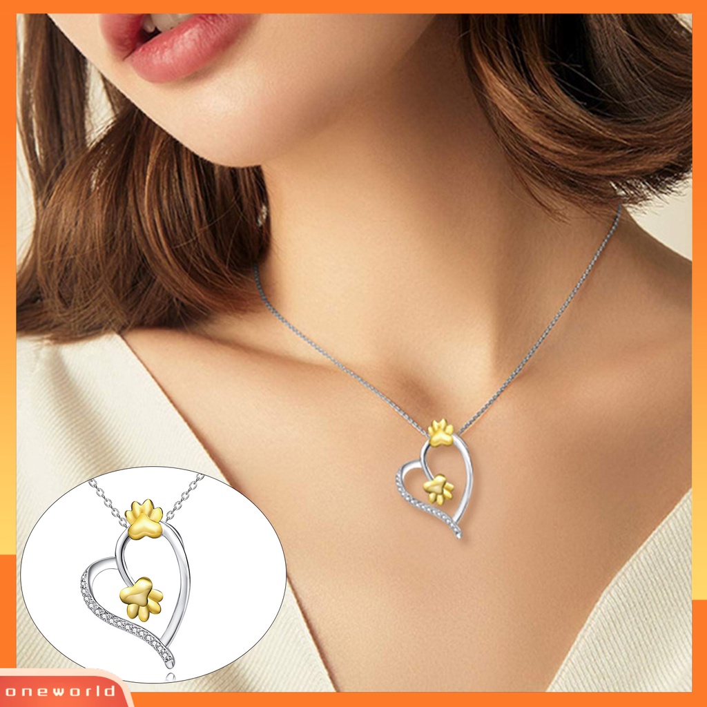 [ONE] Wanita Kalung Perak Disepuh Hadiah Ideal Fashion Perhiasan Berlian Imitasi Cinta Hati Kalung Rantai Kaki Anjing Untuk Pacaran