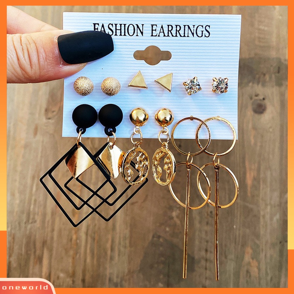 [ONE] 6pasang Anting Hoop Mutiara Imitasi Geometris Modis Dan Nyaman Menjuntai Anting Set Berongga Lingkaran Anting Perhiasan Fashion