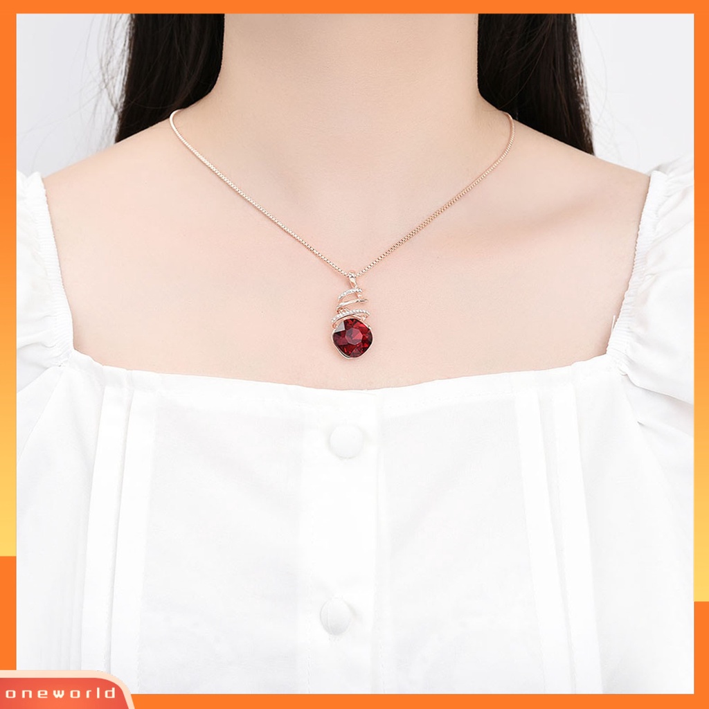 [ONE] 1set Wanita Kalung Geometris Cubic Zirconia Memutar Elegan Merah Persegi Berlian Imitasi Bertatahkan Stud Earrings Kit Fashion Perhiasan
