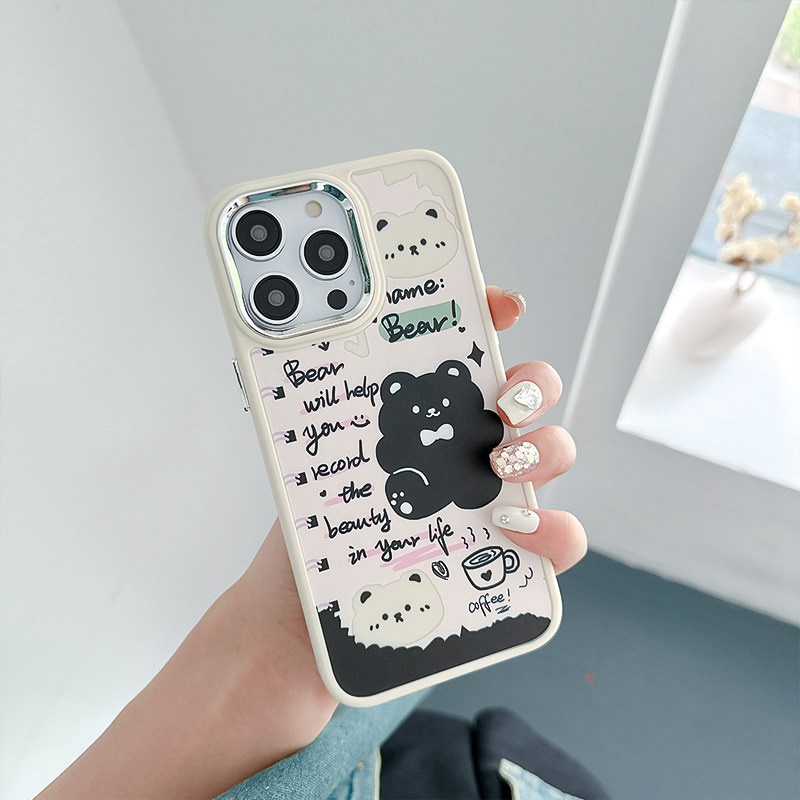 Black Notebook Bear Soft Silicon Case HP iP iPhone 12 13 14 Pro Max 11 Girl Woman FTD Casing Apple